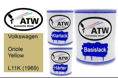 Volkswagen, Oriole Yellow, L11K (1969): 1L Lackdose + 1L Klarlack + 500ml Härter - Set, von ATW Autoteile West.